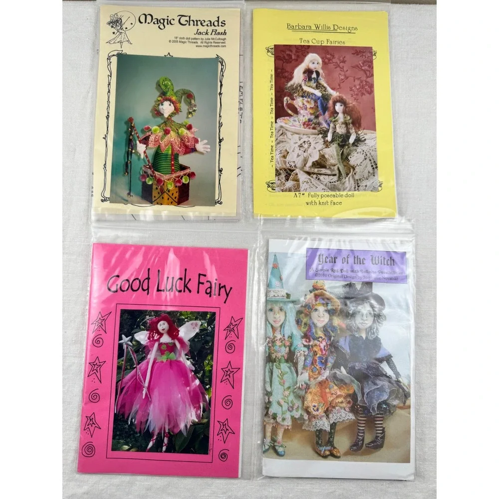 Mixed Lot 4 Cloth Doll Sewing Patterns Fairies Witch Jester Magic Threads Willis